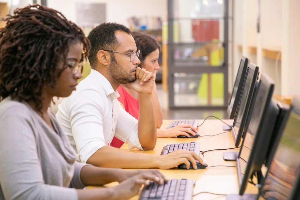 Custom software development team at work